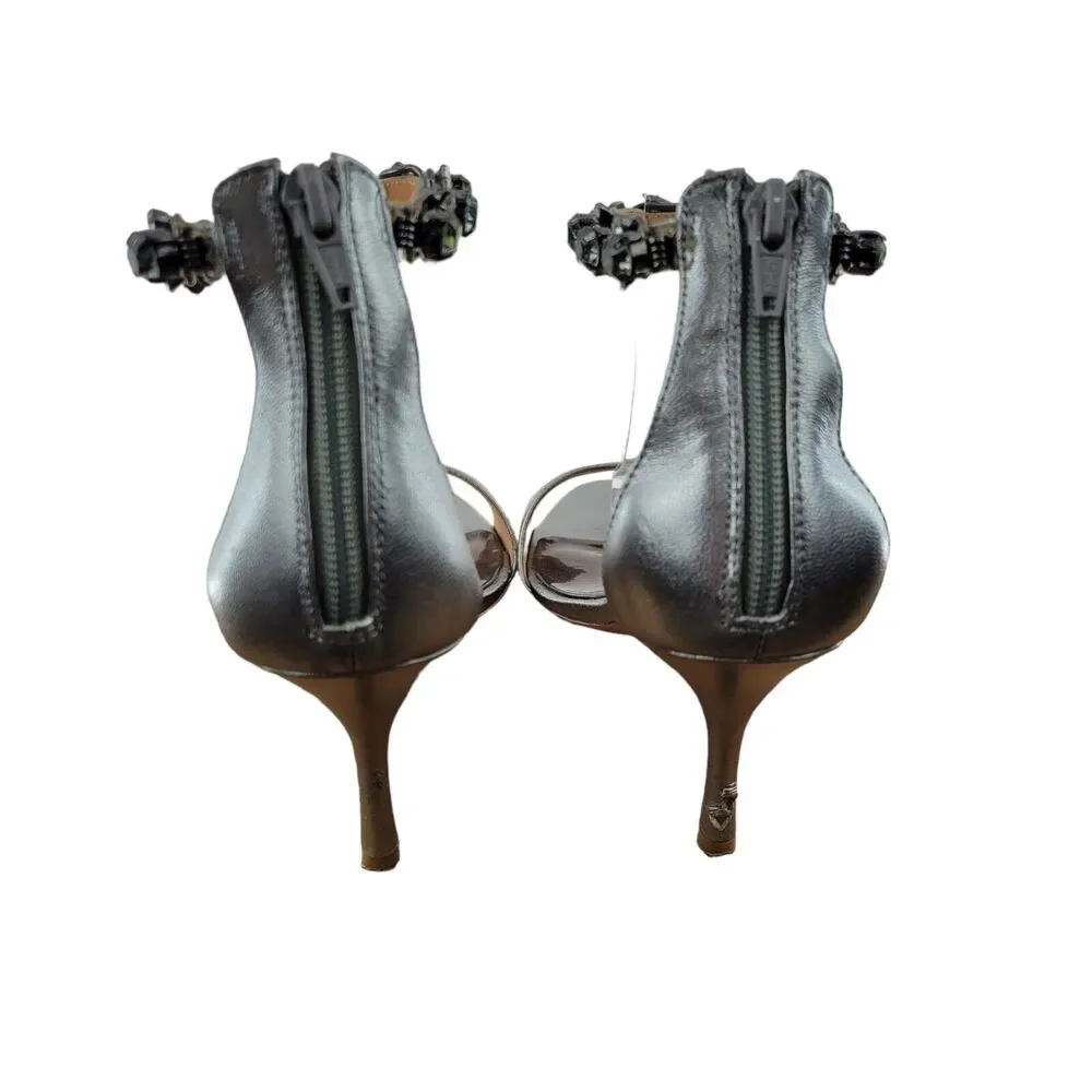 Badgley Mischka Klark Embellished Heels Silver Leather‎ Women's Size 7.5